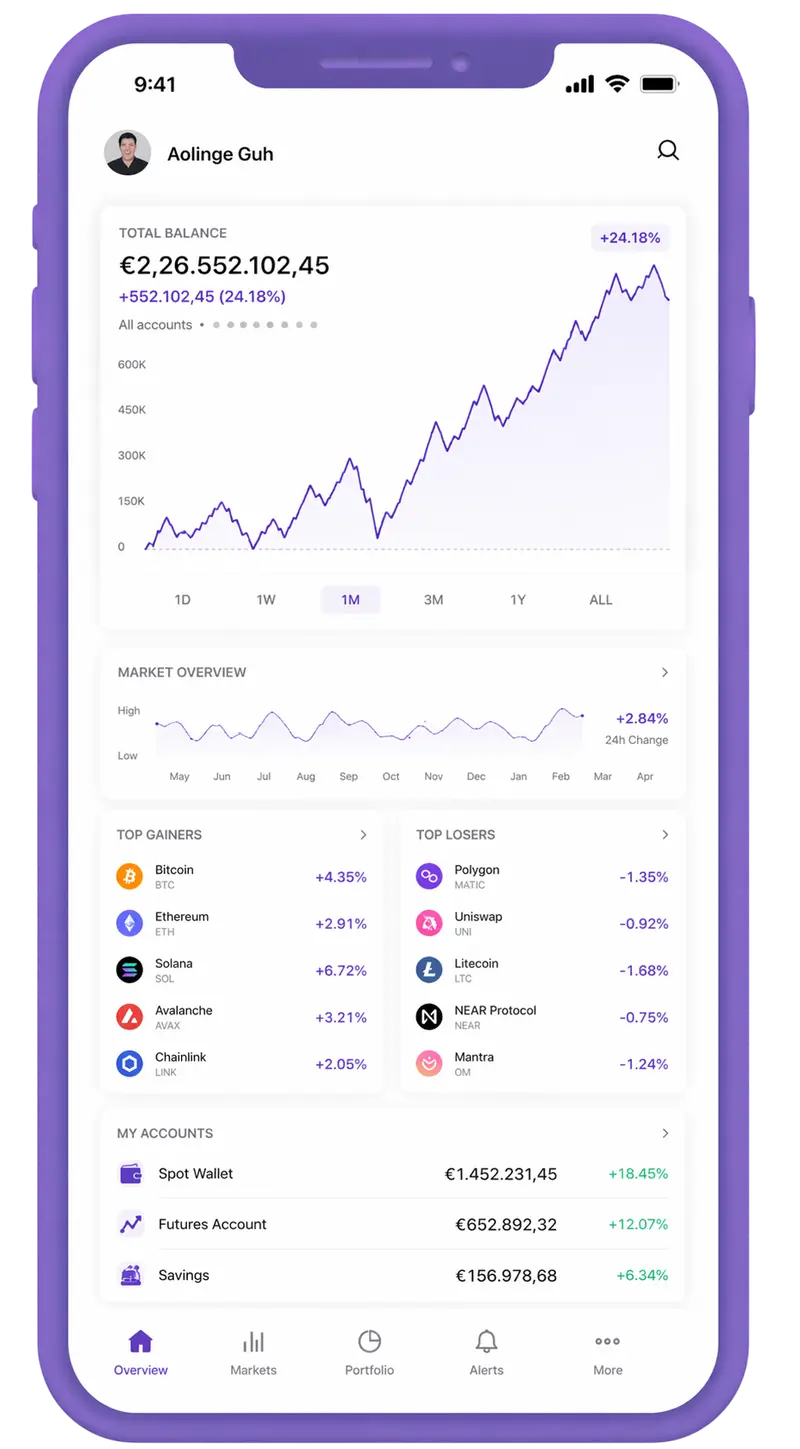 Deutrapex mobile app showing portfolio overview